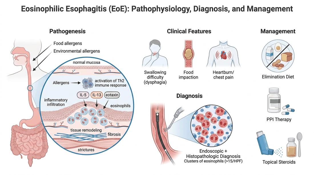 Eosinophilic esophagitis: pathogenesis, clinical features, diagnosis, and management